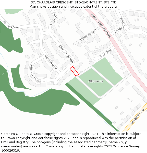 37, CHAROLAIS CRESCENT, STOKE-ON-TRENT, ST3 4TD: Location map and indicative extent of plot