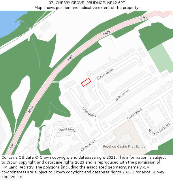 37, CHERRY GROVE, PRUDHOE, NE42 6PT: Location map and indicative extent of plot