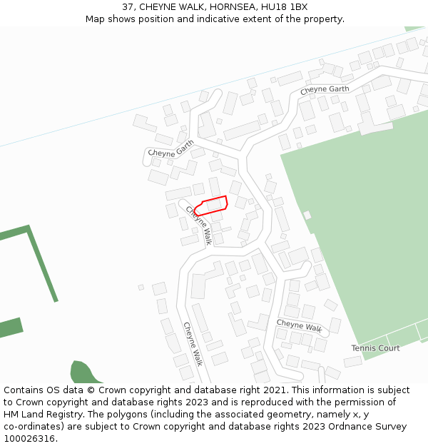 37, CHEYNE WALK, HORNSEA, HU18 1BX: Location map and indicative extent of plot
