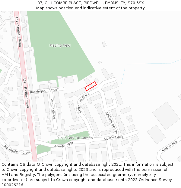 37, CHILCOMBE PLACE, BIRDWELL, BARNSLEY, S70 5SX: Location map and indicative extent of plot