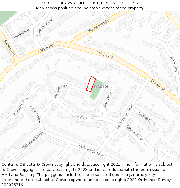 37, CHILDREY WAY, TILEHURST, READING, RG31 5EA: Location map and indicative extent of plot