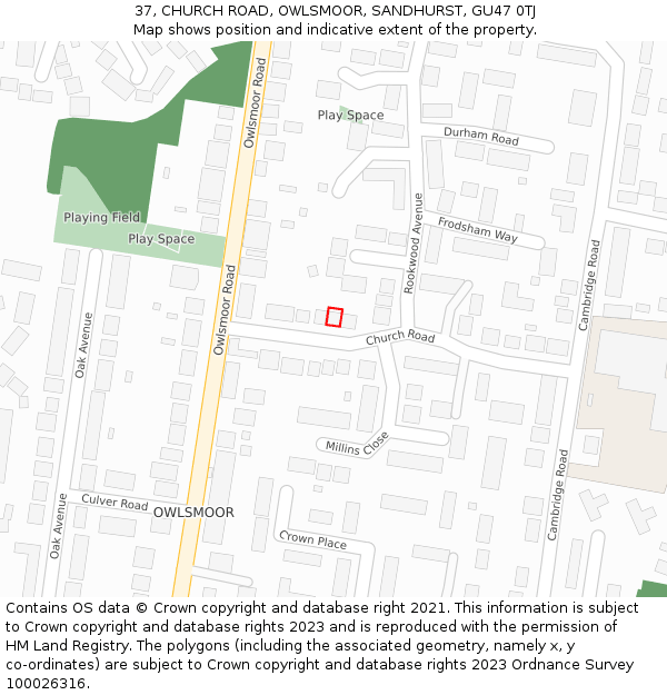37, CHURCH ROAD, OWLSMOOR, SANDHURST, GU47 0TJ: Location map and indicative extent of plot