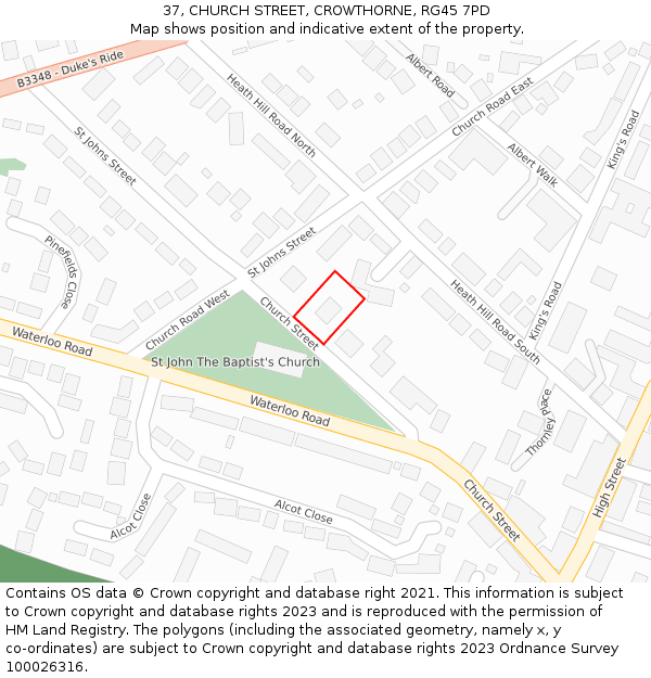 37, CHURCH STREET, CROWTHORNE, RG45 7PD: Location map and indicative extent of plot