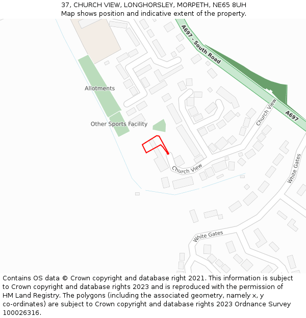 37, CHURCH VIEW, LONGHORSLEY, MORPETH, NE65 8UH: Location map and indicative extent of plot