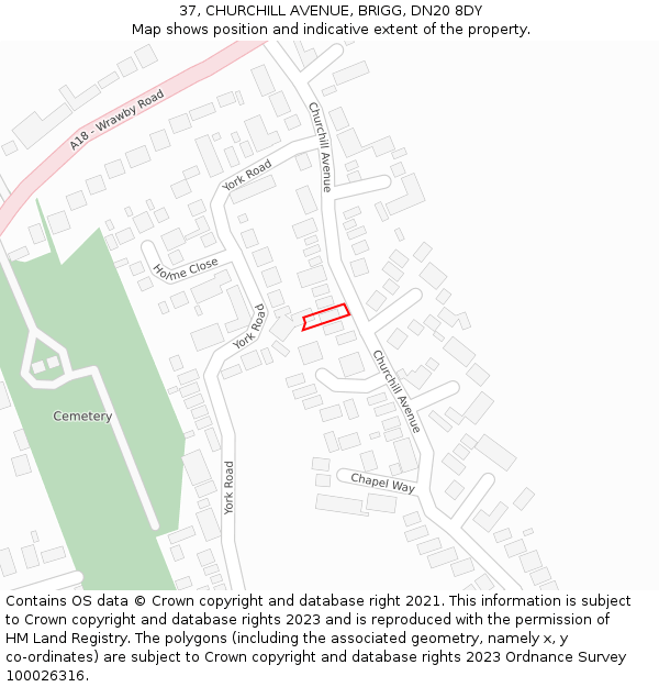 37, CHURCHILL AVENUE, BRIGG, DN20 8DY: Location map and indicative extent of plot