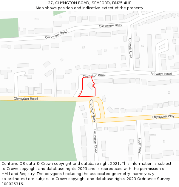 37, CHYNGTON ROAD, SEAFORD, BN25 4HP: Location map and indicative extent of plot