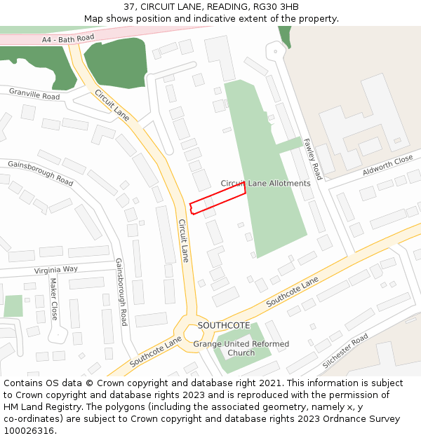 37, CIRCUIT LANE, READING, RG30 3HB: Location map and indicative extent of plot
