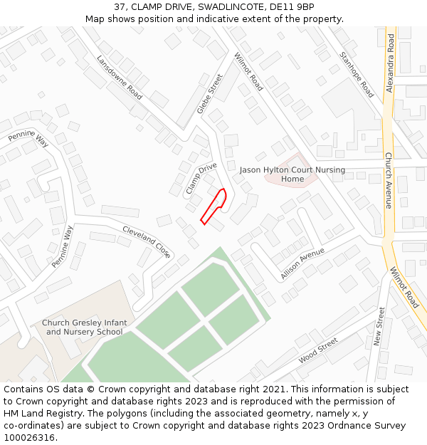 37, CLAMP DRIVE, SWADLINCOTE, DE11 9BP: Location map and indicative extent of plot