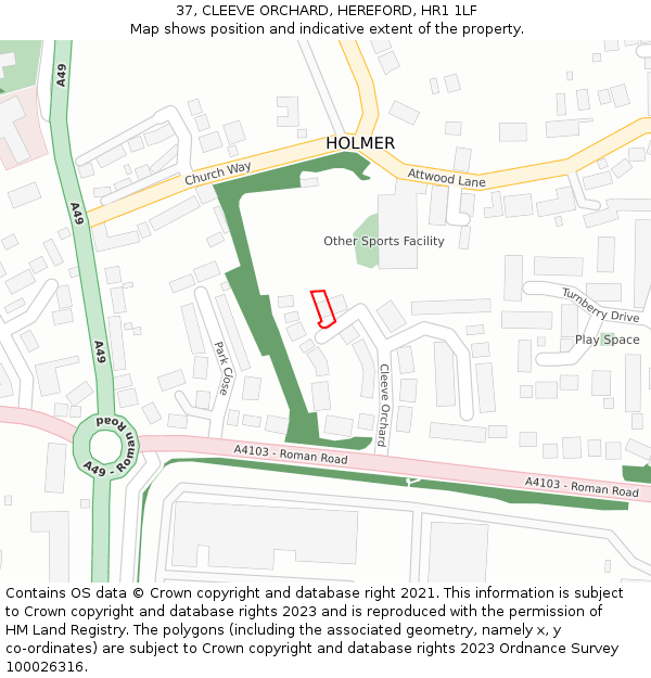 37, CLEEVE ORCHARD, HEREFORD, HR1 1LF: Location map and indicative extent of plot