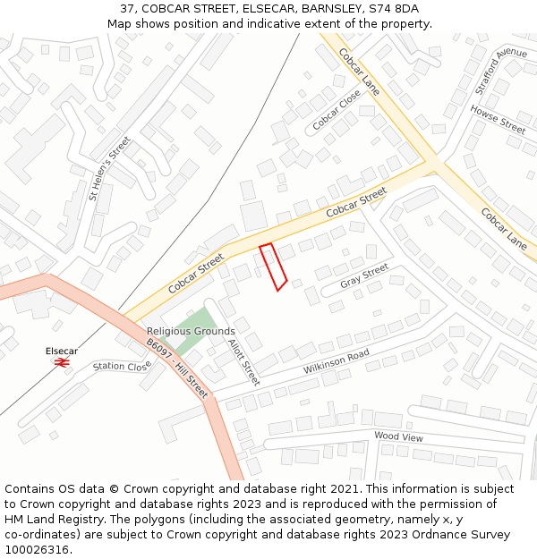 37, COBCAR STREET, ELSECAR, BARNSLEY, S74 8DA: Location map and indicative extent of plot