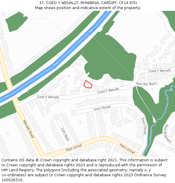 37, COED Y WENALLT, RHIWBINA, CARDIFF, CF14 6TN: Location map and indicative extent of plot