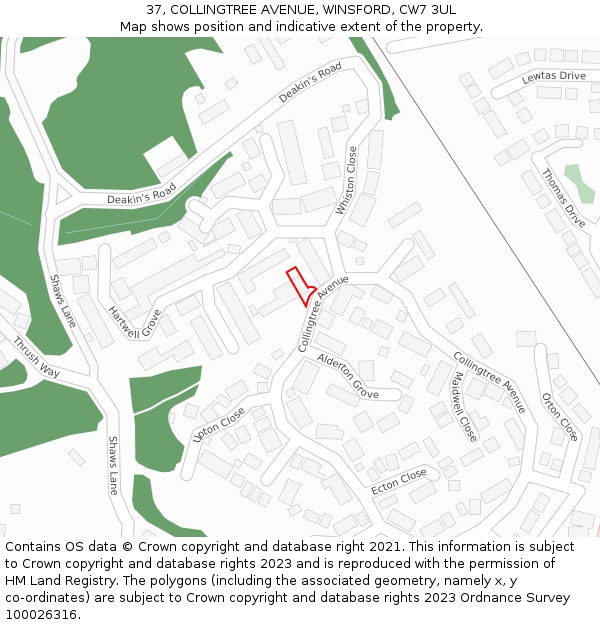 37, COLLINGTREE AVENUE, WINSFORD, CW7 3UL: Location map and indicative extent of plot