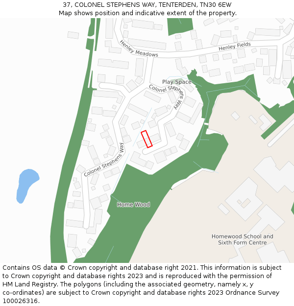 37, COLONEL STEPHENS WAY, TENTERDEN, TN30 6EW: Location map and indicative extent of plot