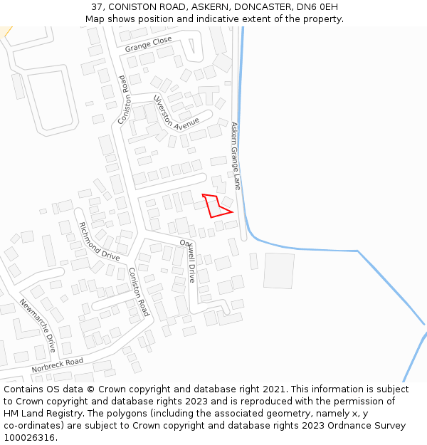 37, CONISTON ROAD, ASKERN, DONCASTER, DN6 0EH: Location map and indicative extent of plot