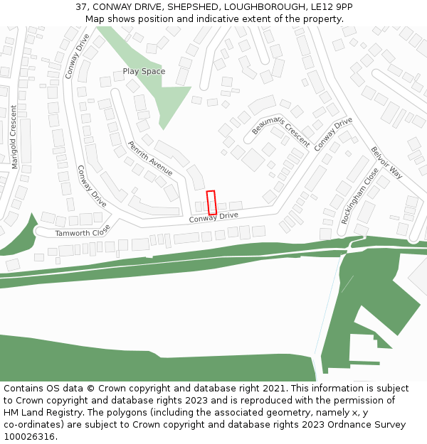 37, CONWAY DRIVE, SHEPSHED, LOUGHBOROUGH, LE12 9PP: Location map and indicative extent of plot
