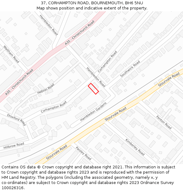 37, CORHAMPTON ROAD, BOURNEMOUTH, BH6 5NU: Location map and indicative extent of plot