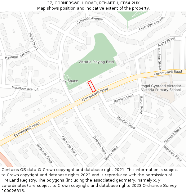 37, CORNERSWELL ROAD, PENARTH, CF64 2UX: Location map and indicative extent of plot