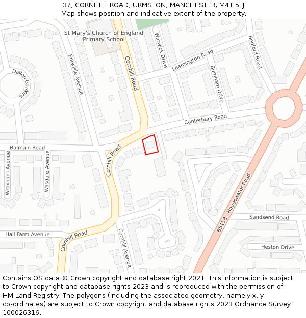 37, CORNHILL ROAD, URMSTON, MANCHESTER, M41 5TJ: Location map and indicative extent of plot