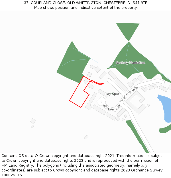 37, COUPLAND CLOSE, OLD WHITTINGTON, CHESTERFIELD, S41 9TB: Location map and indicative extent of plot
