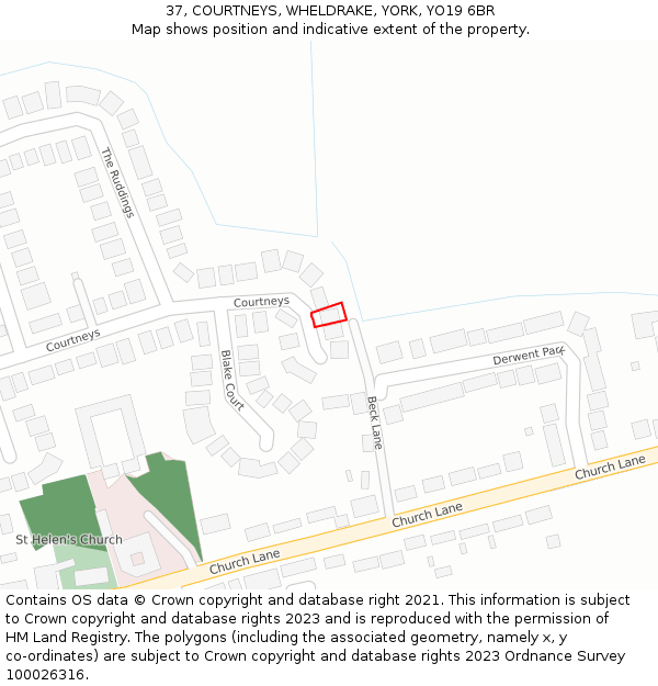 37, COURTNEYS, WHELDRAKE, YORK, YO19 6BR: Location map and indicative extent of plot