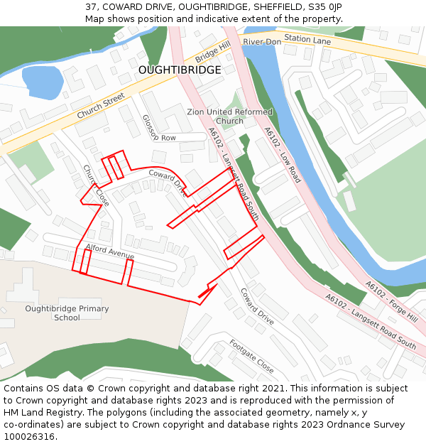 37, COWARD DRIVE, OUGHTIBRIDGE, SHEFFIELD, S35 0JP: Location map and indicative extent of plot