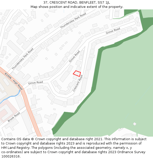 37, CRESCENT ROAD, BENFLEET, SS7 1JL: Location map and indicative extent of plot