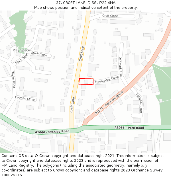 37, CROFT LANE, DISS, IP22 4NA: Location map and indicative extent of plot
