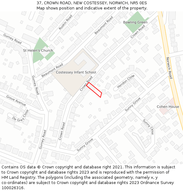 37, CROWN ROAD, NEW COSTESSEY, NORWICH, NR5 0ES: Location map and indicative extent of plot