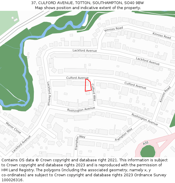 37, CULFORD AVENUE, TOTTON, SOUTHAMPTON, SO40 9BW: Location map and indicative extent of plot