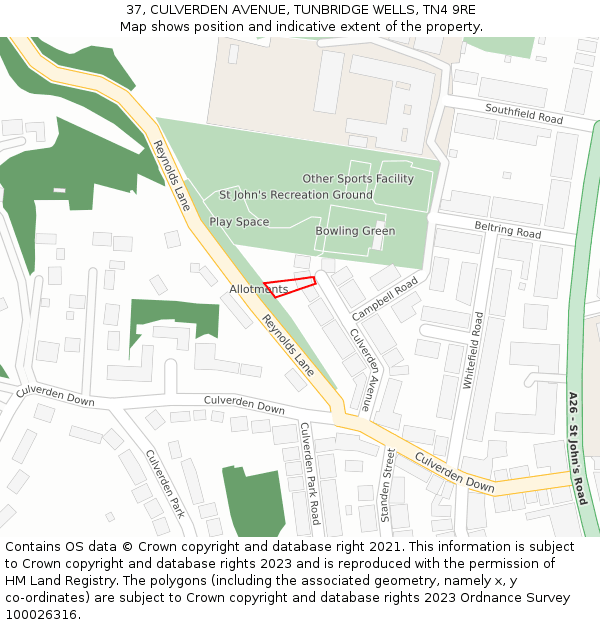 37, CULVERDEN AVENUE, TUNBRIDGE WELLS, TN4 9RE: Location map and indicative extent of plot