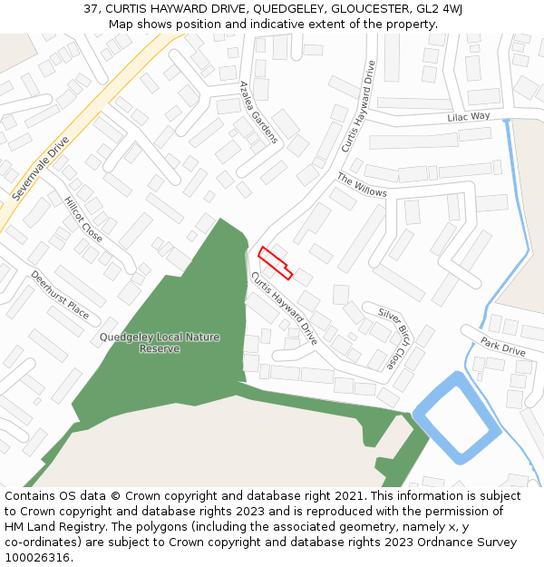 37, CURTIS HAYWARD DRIVE, QUEDGELEY, GLOUCESTER, GL2 4WJ: Location map and indicative extent of plot