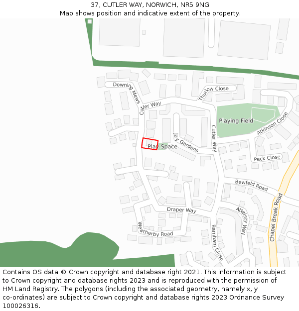 37, CUTLER WAY, NORWICH, NR5 9NG: Location map and indicative extent of plot