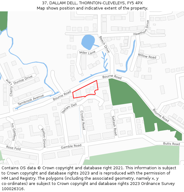 37, DALLAM DELL, THORNTON-CLEVELEYS, FY5 4PX: Location map and indicative extent of plot