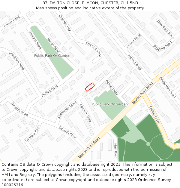 37, DALTON CLOSE, BLACON, CHESTER, CH1 5NB: Location map and indicative extent of plot