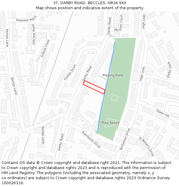 37, DARBY ROAD, BECCLES, NR34 9XX: Location map and indicative extent of plot