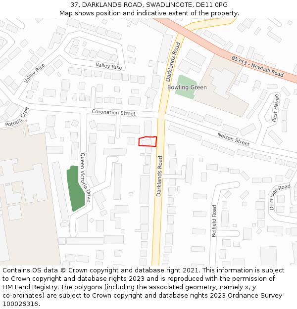37, DARKLANDS ROAD, SWADLINCOTE, DE11 0PG: Location map and indicative extent of plot