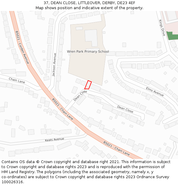 37, DEAN CLOSE, LITTLEOVER, DERBY, DE23 4EF: Location map and indicative extent of plot
