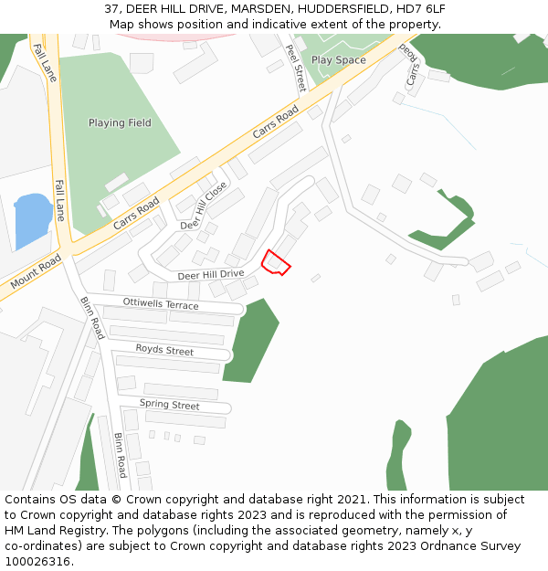 37, DEER HILL DRIVE, MARSDEN, HUDDERSFIELD, HD7 6LF: Location map and indicative extent of plot