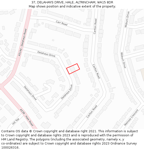 37, DELAHAYS DRIVE, HALE, ALTRINCHAM, WA15 8DR: Location map and indicative extent of plot