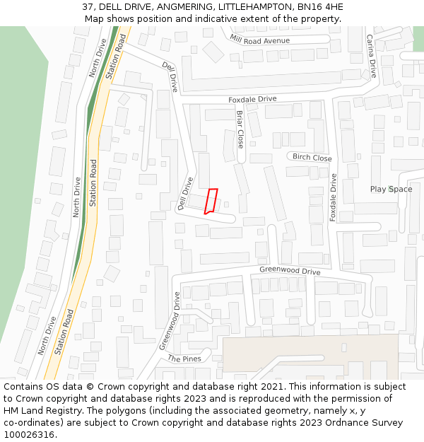37, DELL DRIVE, ANGMERING, LITTLEHAMPTON, BN16 4HE: Location map and indicative extent of plot