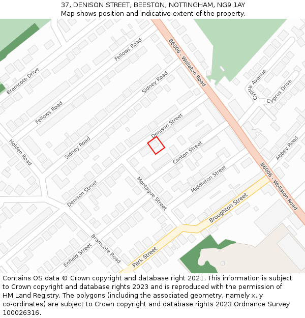 37, DENISON STREET, BEESTON, NOTTINGHAM, NG9 1AY: Location map and indicative extent of plot