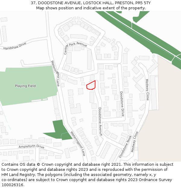 37, DOODSTONE AVENUE, LOSTOCK HALL, PRESTON, PR5 5TY: Location map and indicative extent of plot