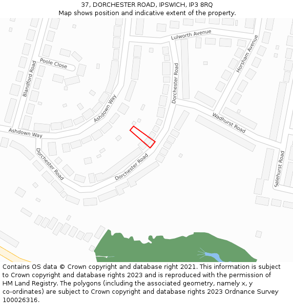 37, DORCHESTER ROAD, IPSWICH, IP3 8RQ: Location map and indicative extent of plot
