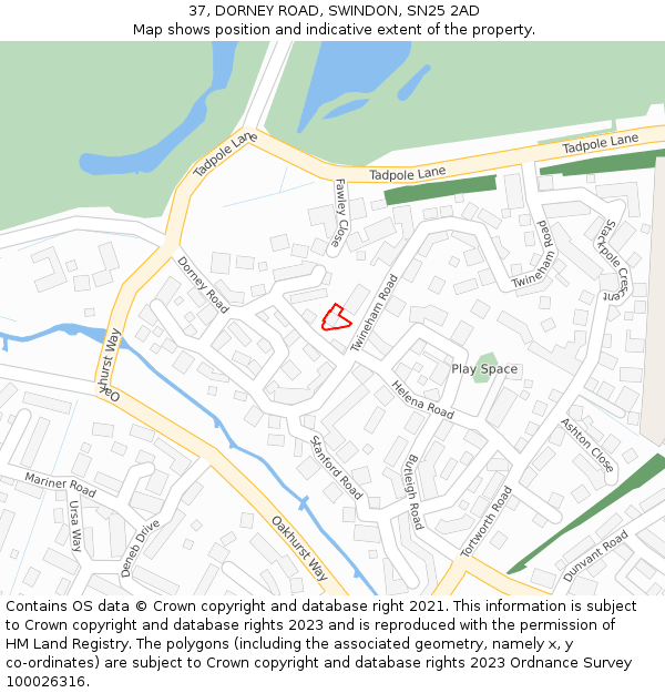 37, DORNEY ROAD, SWINDON, SN25 2AD: Location map and indicative extent of plot