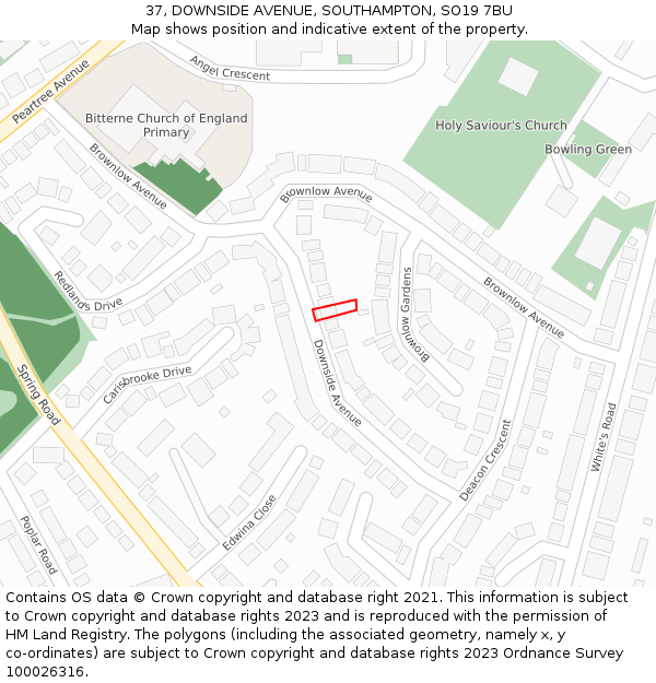 37, DOWNSIDE AVENUE, SOUTHAMPTON, SO19 7BU: Location map and indicative extent of plot