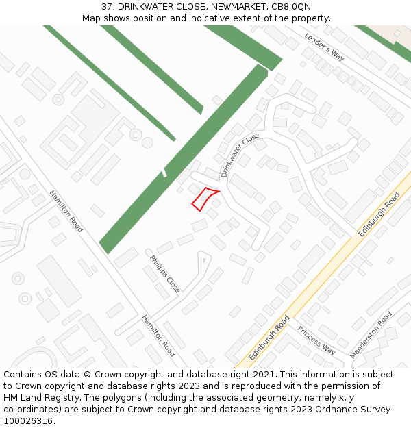 37, DRINKWATER CLOSE, NEWMARKET, CB8 0QN: Location map and indicative extent of plot