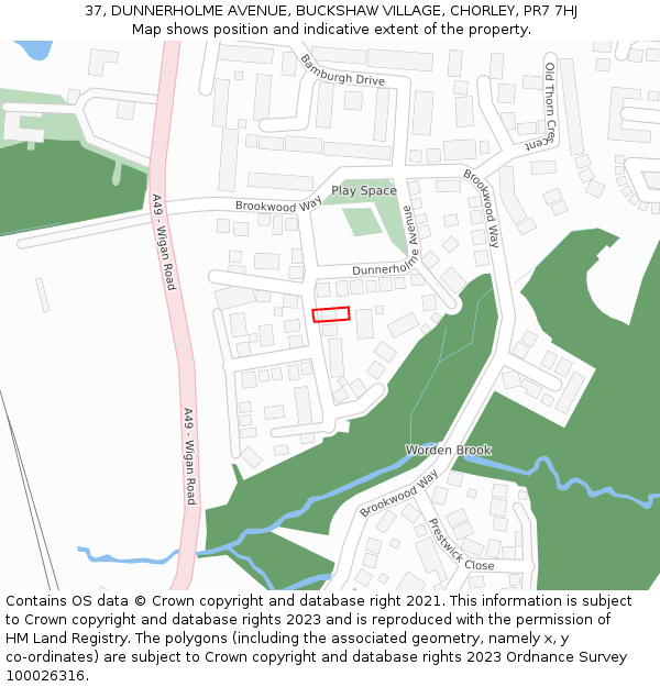 37, DUNNERHOLME AVENUE, BUCKSHAW VILLAGE, CHORLEY, PR7 7HJ: Location map and indicative extent of plot