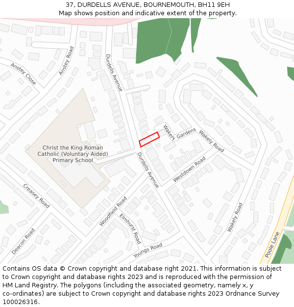 37, DURDELLS AVENUE, BOURNEMOUTH, BH11 9EH: Location map and indicative extent of plot