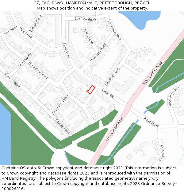 37, EAGLE WAY, HAMPTON VALE, PETERBOROUGH, PE7 8EL: Location map and indicative extent of plot