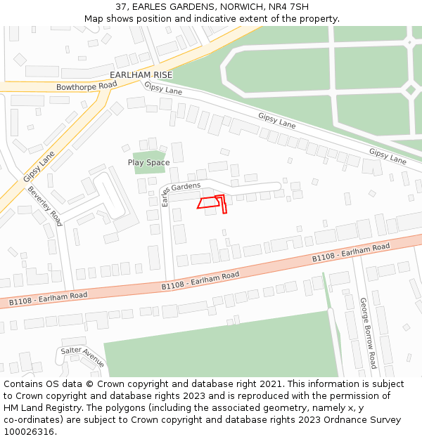 37, EARLES GARDENS, NORWICH, NR4 7SH: Location map and indicative extent of plot